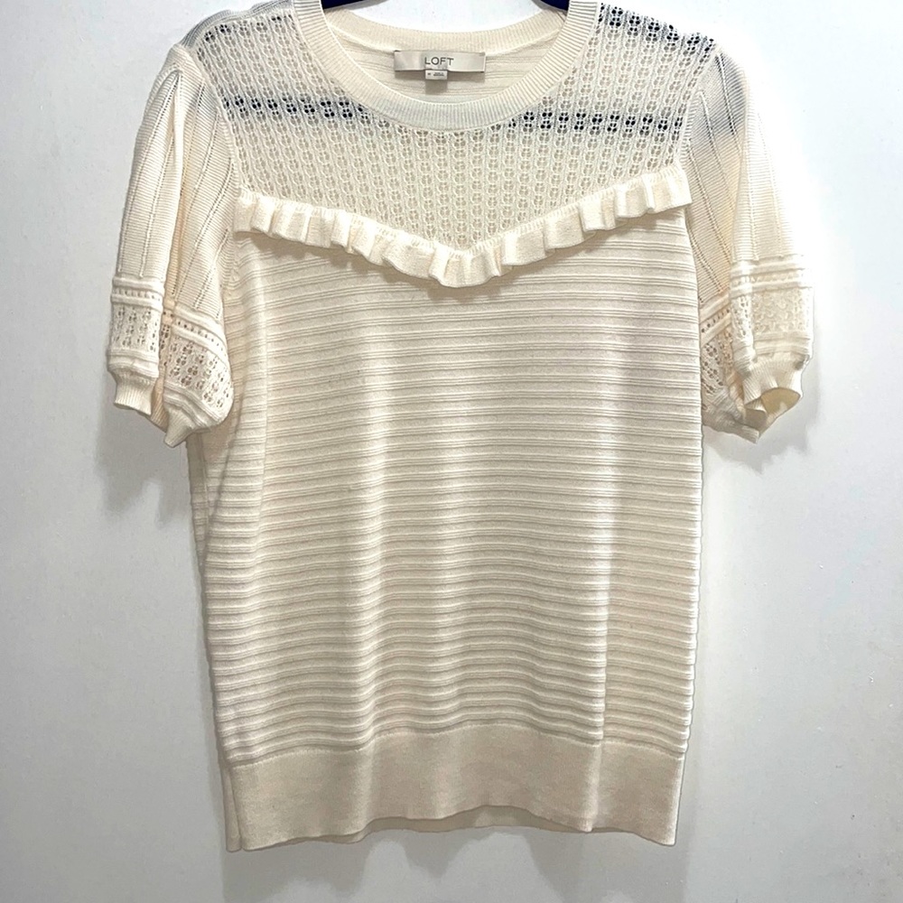 SUPER SOFT LOFT Short Sleeve Sweater Cream Sz M
